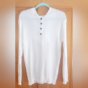 White Cable Knit Long Sleeve Hooded Sheer Sweater Size XL